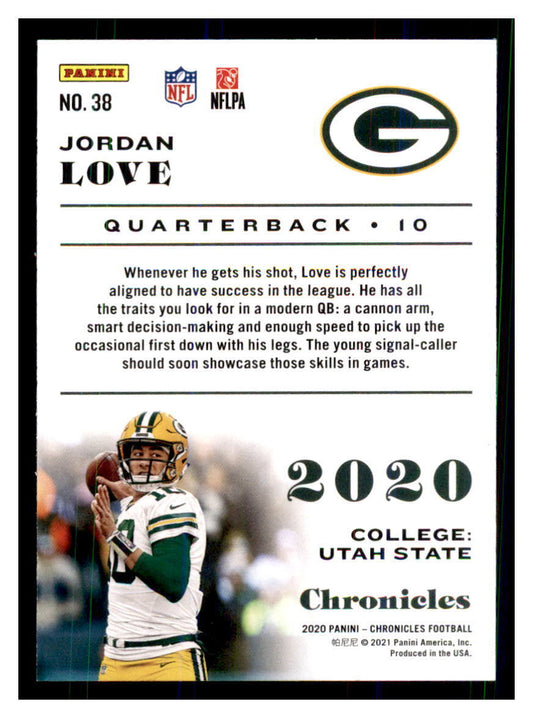 2020 Panini Chronicles Jordan Love Rookie #38 Green Bay Packers