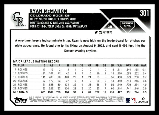 2023 Topps Ryan McMahon #301 Colorado Rockies