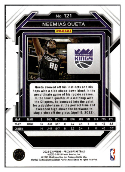 2022-23 Panini Prizm Neemias Queta Base #121 Sacramento Kings - walk-of-famesports