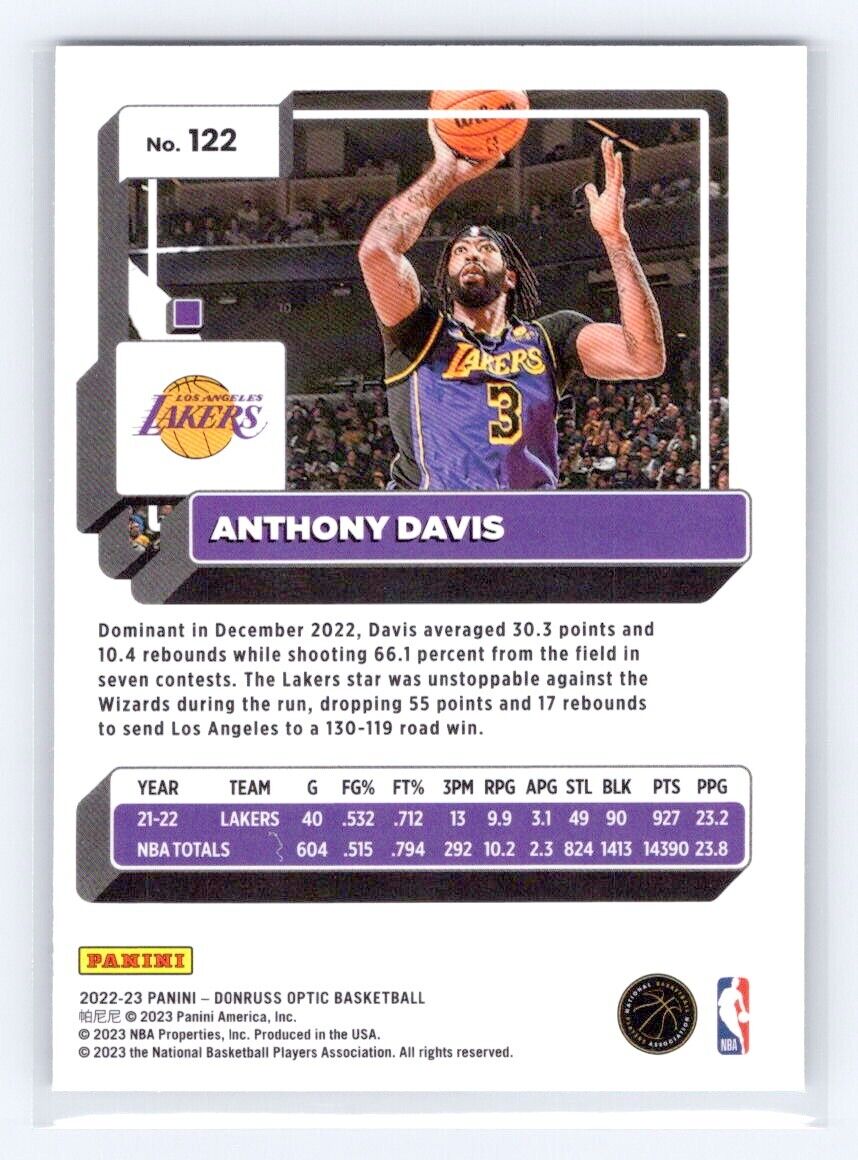 2022-23 Donruss Optic Anthony Davis #122 Los Angeles Lakers - walk-of-famesports