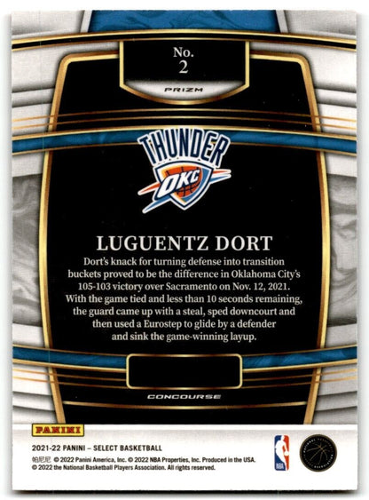 2021-22 Panini Select Luguentz Dort Orange Flash Prizms 2 Oklahoma City Thunder