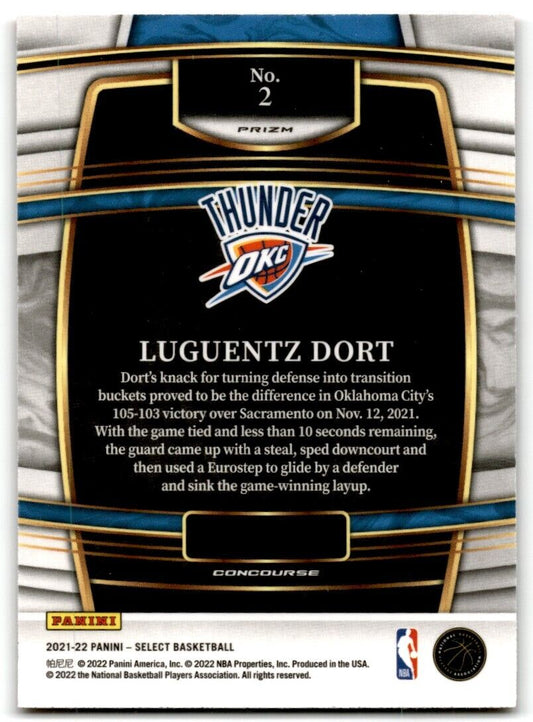 2021-22 Panini Select Luguentz Dort Orange Flash Prizms 2 Oklahoma City Thunder