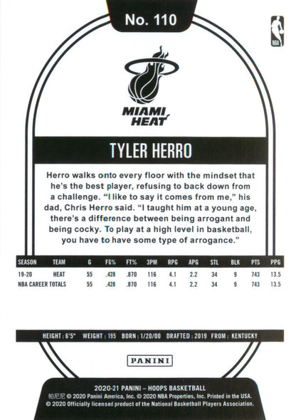 2020 Hoops #110 Tyler Herro Miami Heat Basketball Card