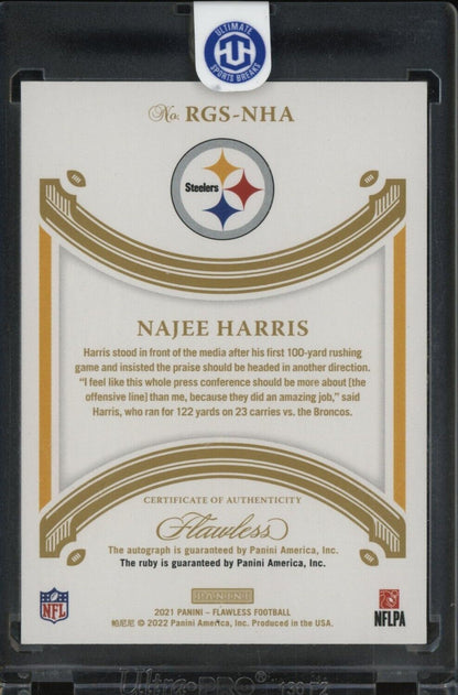 2021 Panini Flawless Ruby Diamond Gem Najee Harris Steelers RC Rookie 10/20