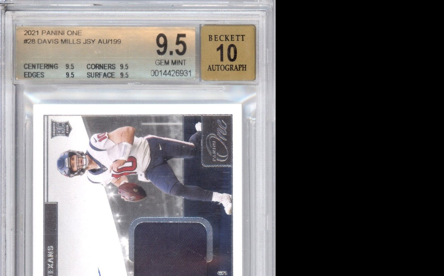2021 PANINI ONE PATCH ON CARD AUTO RC #28 DAVIS MILLS /199 BGS 9.5 AUTO 10