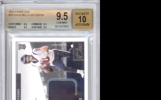 2021 PANINI ONE PATCH ON CARD AUTO RC #28 DAVIS MILLS /199 BGS 9.5 AUTO 10