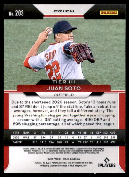 2021 Panini Prizm Juan Soto Green Prizm #203 Washington Nationals