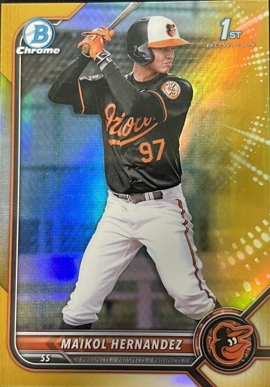2022 Bowman Chrome Prospects Maikol Hernandez Gold Mojo Refractors - 11/50 #BCP-155 Baltimore Orioles