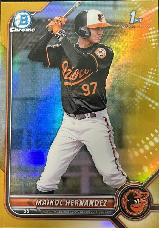 2022 Bowman Chrome Prospects Maikol Hernandez Gold Mojo Refractors - 11/50 #BCP-155 Baltimore Orioles