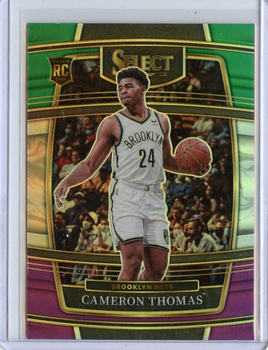 2021-22 Panini Select Cameron Thomas Rookies Green/White/Purple Prizm 21 Brooklyn Nets