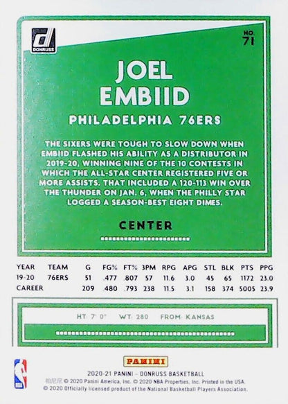 2020 Donruss # 71 Joel Embiid Philadelphia 76ers