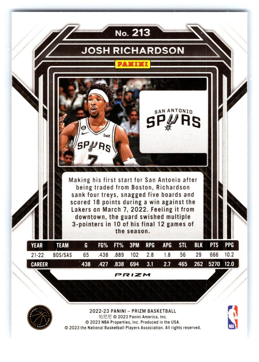 2022-23 Panini Prizm Josh Richardson Base #213 San Antonio Spurs - walk-of-famesports