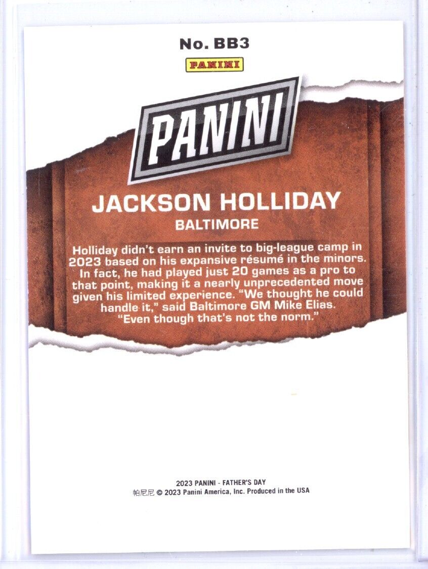 JACKSON HOLLIDAY 2023 PANINI FATHER'S DAY PURPLE /25 #BB3 BALTIMORE ORIOLES