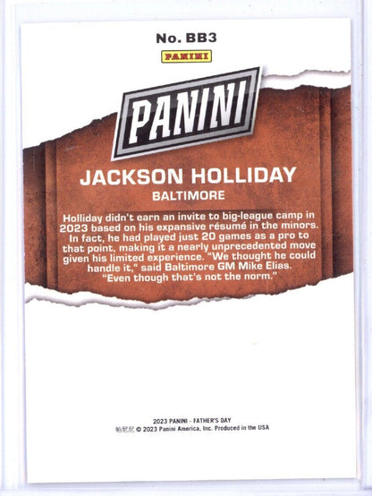 JACKSON HOLLIDAY 2023 PANINI FATHER'S DAY PURPLE /25 #BB3 BALTIMORE ORIOLES