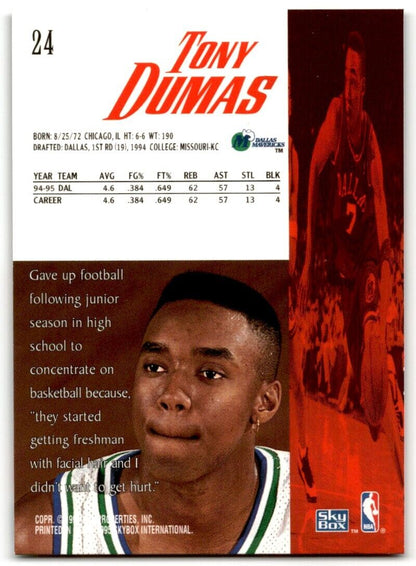1995-96 SkyBox Premium Dallas Mavericks Basketball Card #24 Tony Dumas