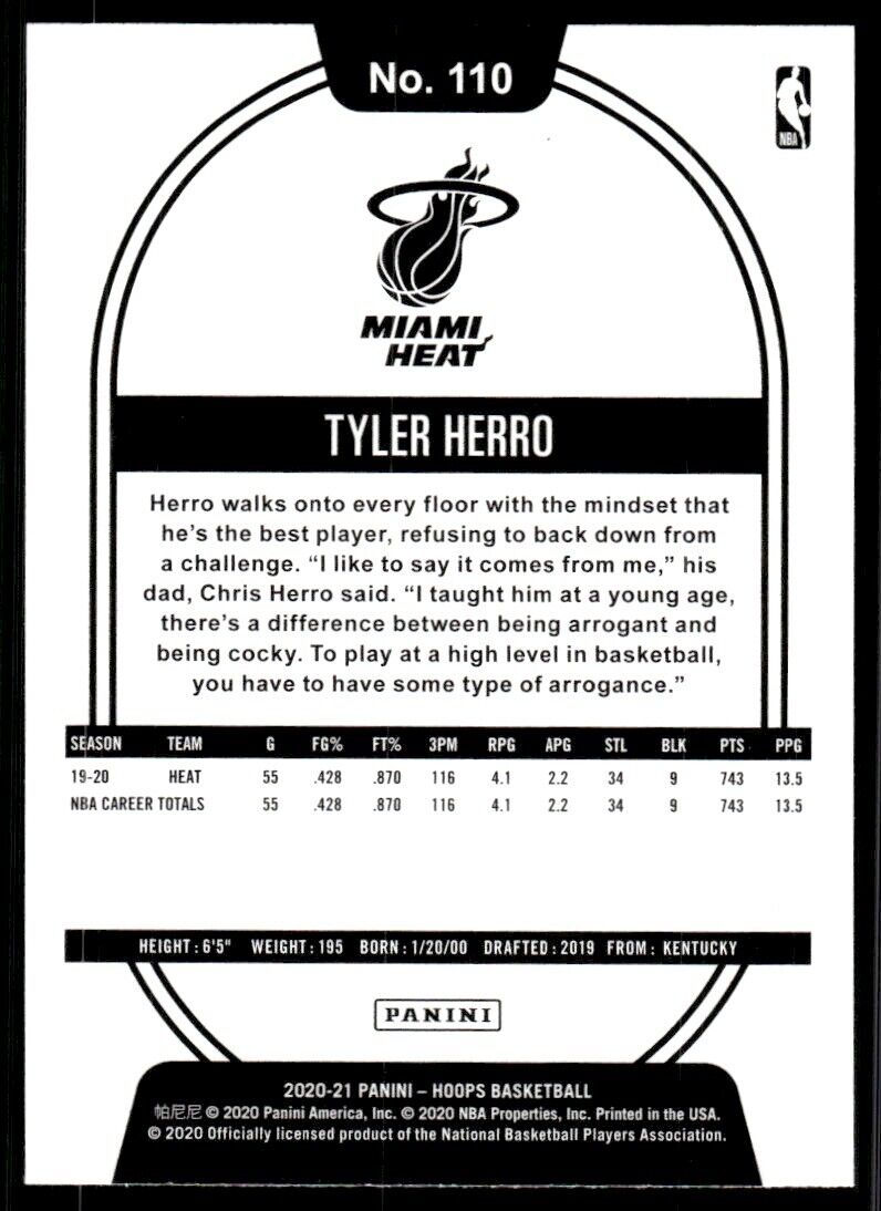 2020-21 Panini NBA Hoops Tyler Herro #110 Miami Heat