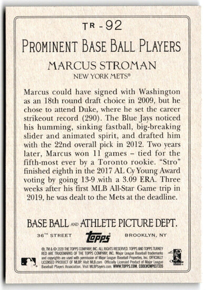 2020 Topps #TR-92 Marcus Stroman Turkey Red - New York Mets