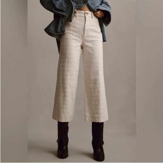 Anthropologie Pilcro The Skipper Cream Textured Crop Wide Leg Pant - Choose your Size