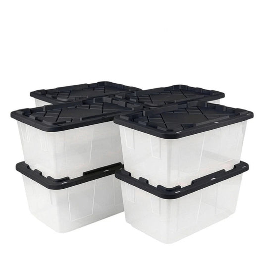 GreenMade 27 Gallon Clear Storage Bins - 8 Pack - Black Lid