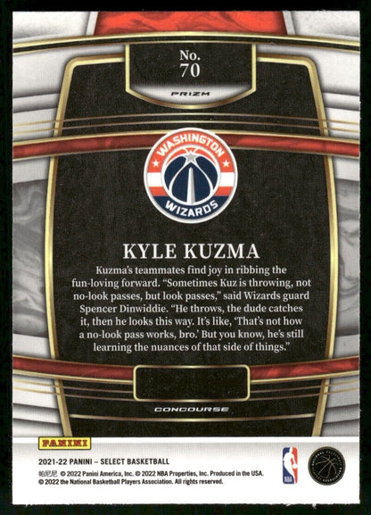 2021-22 Panini Select Kyle Kuzma Blue Prizm #70 Washington Wizards