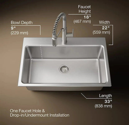 Kohler Provo 33 in. Workstation Kitchen Sink Kit with Black Faucet