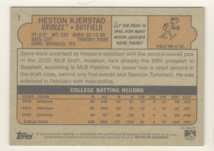 2021 Topps Heritage Heston Kjerstad #7 Baltimore Orioles