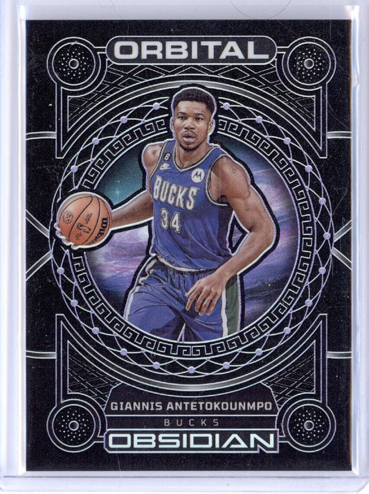 GIANNIS ANTETOKOUNMPO 2022-23 PANINI OBSIDIAN ORBITAL PURPLE ETCH /75 BUCKS