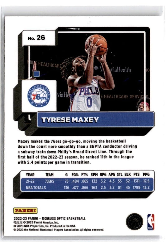 2022-23 Donruss Optic Tyrese Maxey #26 Philadelphia 76ers - walk-of-famesports
