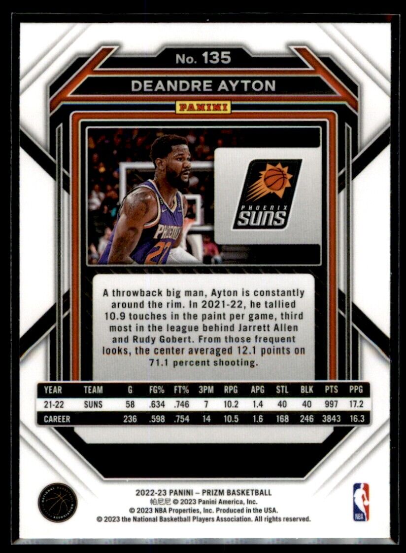 2022-23 Panini Prizm Deandre Ayton Base #135 Phoenix Suns - walk-of-famesports