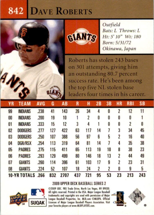 2009 Upper Deck Dave Roberts #842 San Francisco Giants