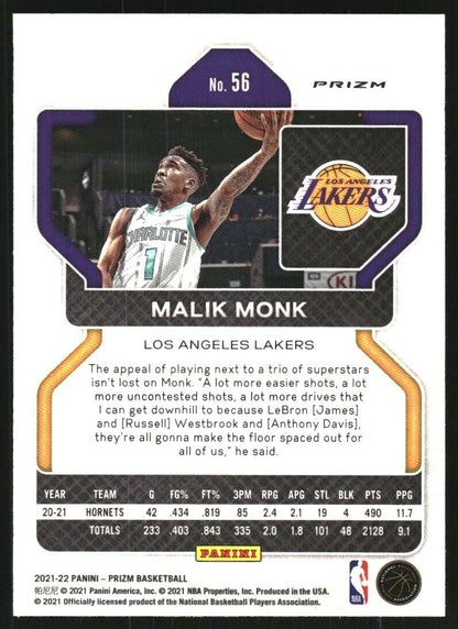 2021-22 Panini Prizm Prizms Choice Blue Yellow and Green #56 Malik Monk