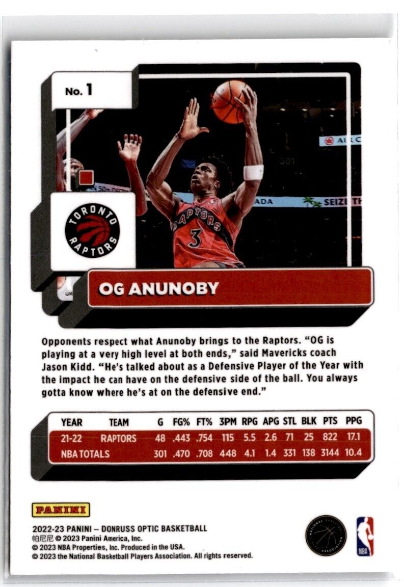 2022-23 Donruss Optic OG Anunoby #1 Toronto Raptors - walk-of-famesports