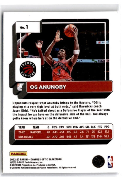 2022-23 Donruss Optic OG Anunoby #1 Toronto Raptors - walk-of-famesports