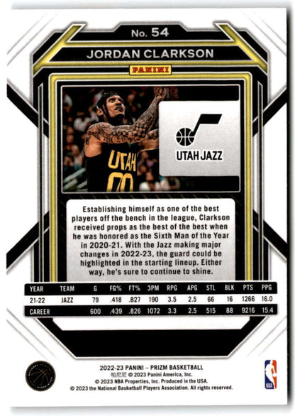 2022-23 Panini Prizm Jordan Clarkson Base #54 Utah Jazz - walk-of-famesports