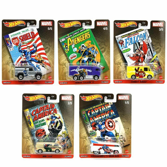 Hot Wheels Premium Pop Culture Marvel Comic Complete Set of 5 - walk-of-famesports