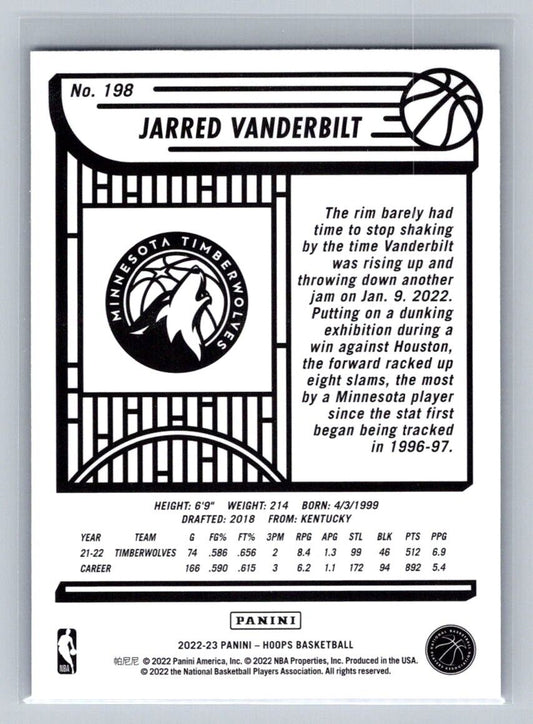 2022-23 NBA Hoops Jarred Vanderbilt Blue Parallel #198 Timberwolves