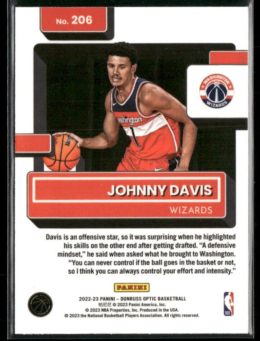 2022-23 Donruss Optic Johnny Davis Rated Rookie #206 Washington Wizards - walk-of-famesports