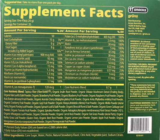 Grüns Adult Greens Gummies, 30 Daily Packs