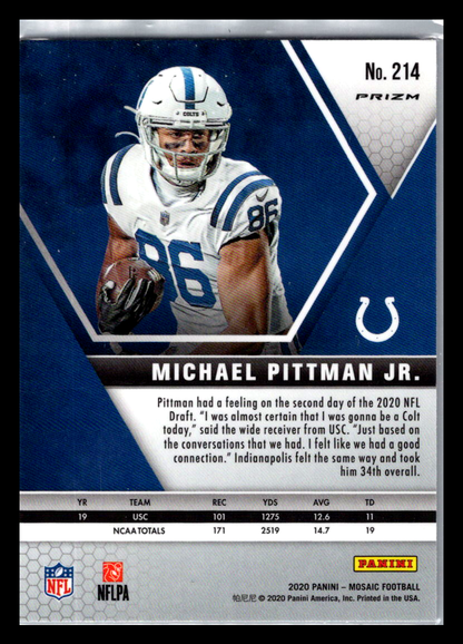 2020 Panini Mosaic Michael Pittman Jr. Pink Camo Prizm RC #214 Colts