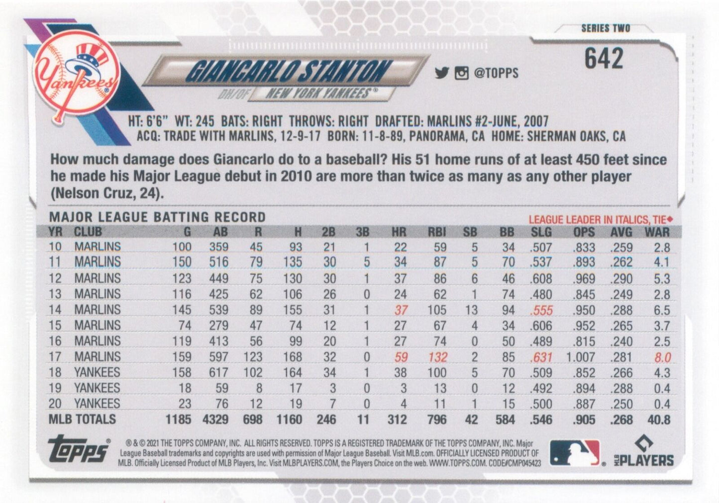 Giancarlo Stanton [70th Anniversary Celebration] #642