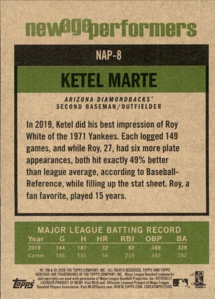 2020 Topps Heritage New Age Performers #NAP8 Ketel Marte ARIZONA DIAMONDBACKS