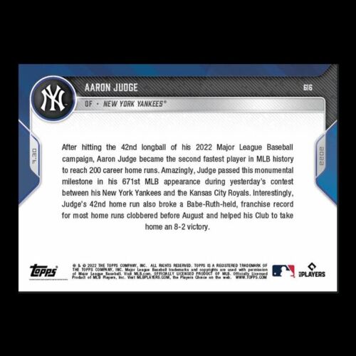 2022 Topps Now #616 Aaron Judge Yankees (PR-1,800)