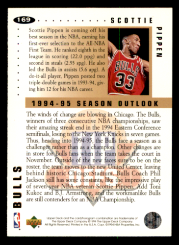 1994-95 Collector's Choice Scottie Pippen Silver Signatures TO #169 Bulls
