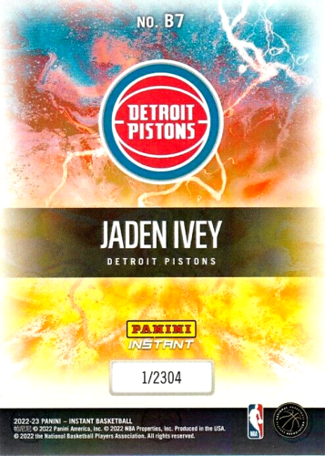 Jaden Ivey RC 2022-23 Panini NBA Breakaway #17 Detroit Pistons 1/2304