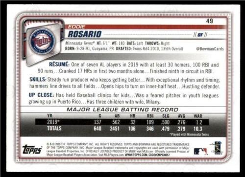 2020 Bowman Base #49 Eddie Rosario - Minnesota Twins