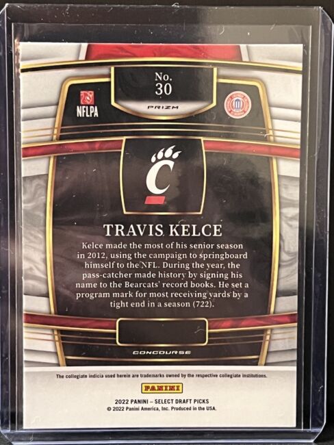 2022 Panini Select Draft Pick Gold Laser Travis Kelce #30