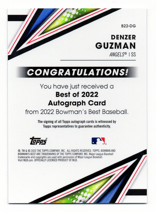 2022 Bowman's Best Auto Denzer Guzman #B22-DG Los Angeles Angels