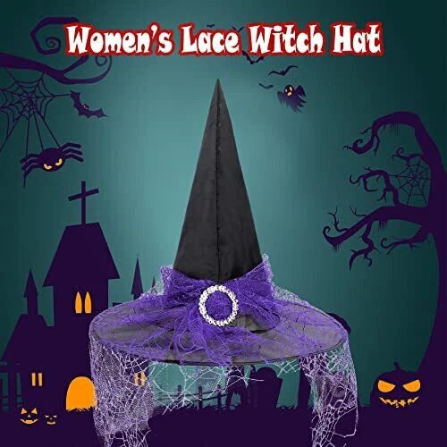 Zando Women's Lace Witch Hat Halloween Costume Accessory