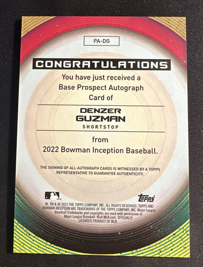 2022 Bowman Inception Prospect Gold Auto 38/50 Denzer Guzman #PA-DG Los Angeles Angels