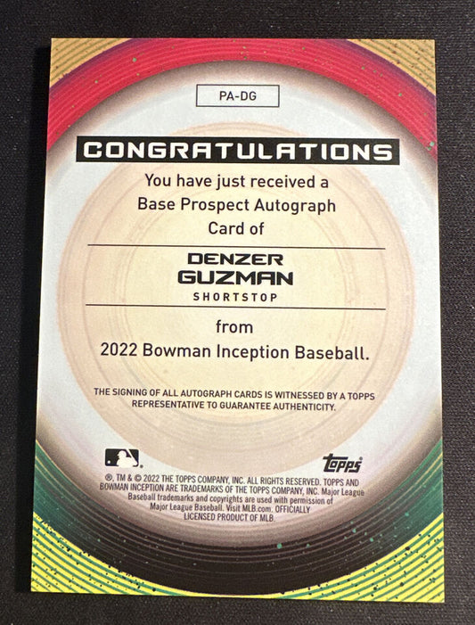 2022 Bowman Inception Prospect Gold Auto 38/50 Denzer Guzman #PA-DG Los Angeles Angels